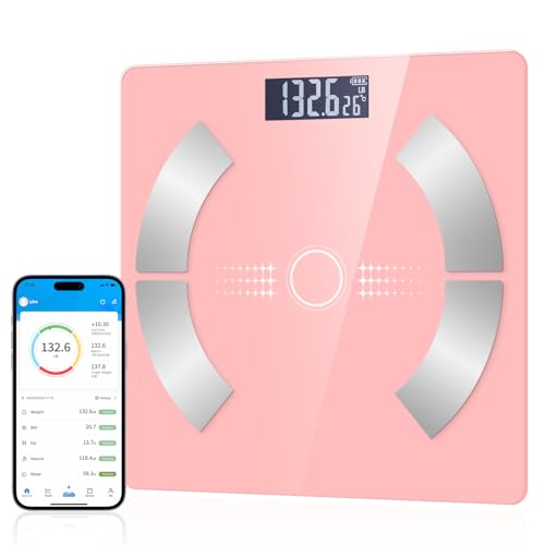 Body Composition Analyzer with Smartphone Application, Digital Simple and Practical Body Fat Scale with Led Display, Bathroom Scale (Pink)