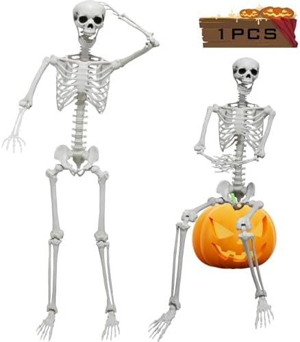DINESIL 6Ft/185cm Halloween Skeleton, Life Size Skeleton Halloween Realistic Full Body Bones with Movable Joints for Party Haunted House Indoor Outdoor Decoration