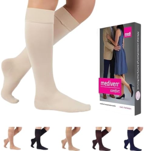 mediven Comfort for Women, 15-20 mmHg – Closed Toe Leg Circulation, Knee High Compression Stockings for Women, Semi-Transparent Leg Support Compression Hosiery , III-Petite, Wheat