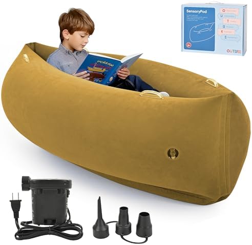 OUTREE Sensory Chair for Kids,60" Includes Electric Air Pump,Inflatable Sensory pod for Children, Sensory Toys for Kids with Autism,Sensory Peapod,Brown