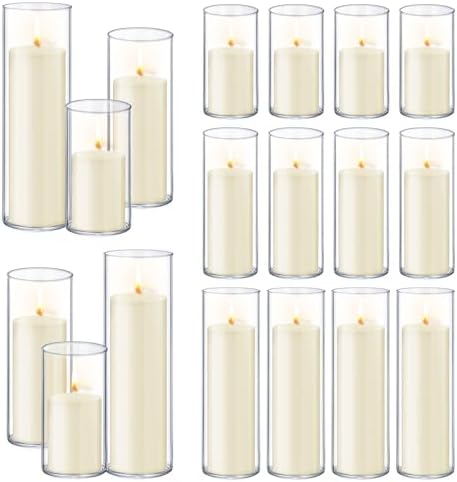36 PCS Ivory White Pillar Candles with Glass Candle Holders Clear Hurricane Candle Holders Glass Cylinder Vases for Centerpieces Wedding Party, Event, Home Office (18 Candles+18 Candle Hoders)