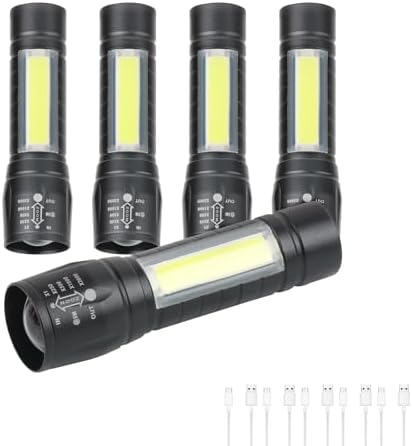 5 Pack Mini Small Pocket LED Flashlight USB-C Rechargeable High Lumens Bright Powerful EDC Flash Lights - Aluminum Handheld Flashlight Bulk for, Portable Camping Christmas Gifts