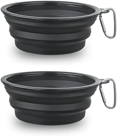 Dog Bowl Pet Collapsible Bowls, 2 Pack Collapsible Dog Water Bowls for Cats Dogs, Portable Pet Feeding Watering Dish for Walking Parking Traveling with 2 Carabiners (Large, Black+Black)
