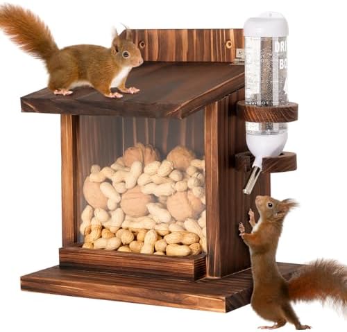 Squirrel Feeder, Squirrel Picnic Table Feeder with Water Feeder, Wooden Squirrel Feeders for Outside, Squirrel House for Corn Peanut
