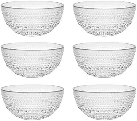 Fortessa Jupiter Beaded Hobnail Glass Vintage Themed Dinnerware Set, 13.5 Ounce All-Purpose Glass Bowl (Set of 6) Dishwasher-Safe, Clear