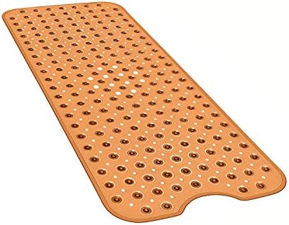 YINENN Bath and Shower Safety Mats 40x16 inch, Non Slip with Suction Cups for Bathroom Stall and Tub Floor, Extra Large and Machine Washable, Drain Holes Keep Bathtub Clean, Brown