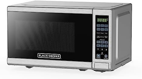 BLACK+DECKER 0.7 Cu. Ft. 700-Watt Compact Countertop Digital Microwave Oven, LED Lighting, Child Lock, Stainless Steel