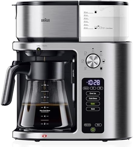 Braun MultiServe Plus 10-Cup Drip Coffee Maker - Hot & Cold Multi-Serve Brewer with Programmable Timer and Auto Start, Over Ice Function, Stainless Steel & Pod-Free Design, KF9270SI