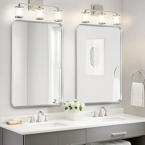 Fabuday Bathroom Mirrors for Over Sink 2 Pack - 36x24 Inch Rectangle Silver Mirrors for Bathroom Sink, Large Vanity Mirror Metal Frame Bath Wall Mirror Rectangular for Home, Bedroom, Restroom