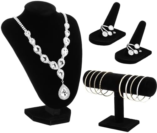 Wenqik 4 Pcs Velvet Jewelry Display Set Velvet Necklace Bust Holder Bracelet Organizer 2 Ring Finger Jewelry Holder