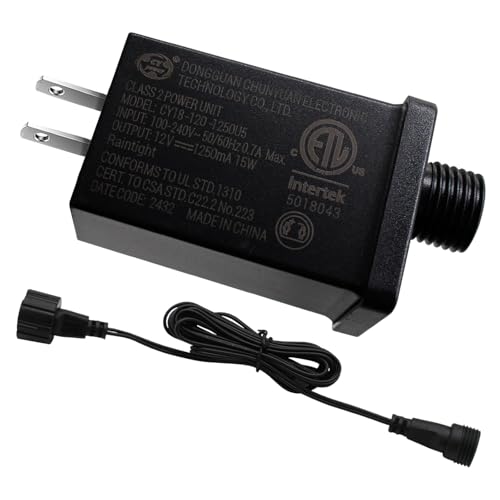 Replacement Yard Inflatable Adapter,with Extension Cord 12V15W Class 2 Power Supply 60hz Waterproof Ip44 Low Voltage Transformer US Plug for Christmas Thanksgiving Inflatable String Light Decorations