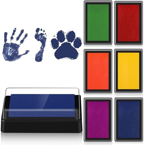 Outus 6 Pieces Reusable Ink Pad for Baby Footprint Handprint Paw Print, Non-toxic Ink Pad, Feet and Hands Stamp for Boys and Girls Christmas New Year, 6 Colors(Bright Color)