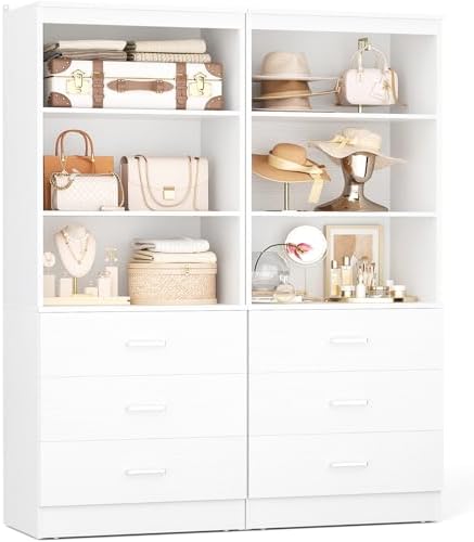 Aheaplus 47.2" Closet Drawers System, 3.94FT Wood Closet Organizer System with 6 Drawers, Modular Small Walk-in Closets Storage Unit, Set of 2, White (47.2" L x 13.8" W x 71" H)