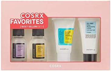 COSRX Favorites Best Sellers Set - Mini Sized Low pH Good Morning Gel Cleanser, AHA/BHA Clarifying Treatment Toner, Advanced Snail 96 Mucin Power Essence, Oil-Free Ultra Moisturizing Lotion