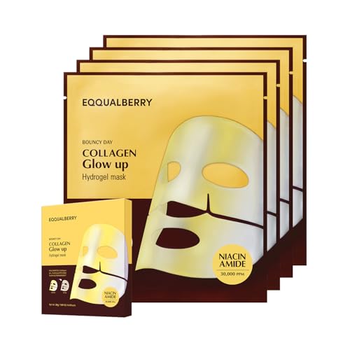 Collagen Glow Up Mask - Niacinamide & Low Molecular Collagen for Brightening and Radiance Boosting | Korean Collagen Face Mask for Glass Skin, 4 Sheets, 1.01 OZ.