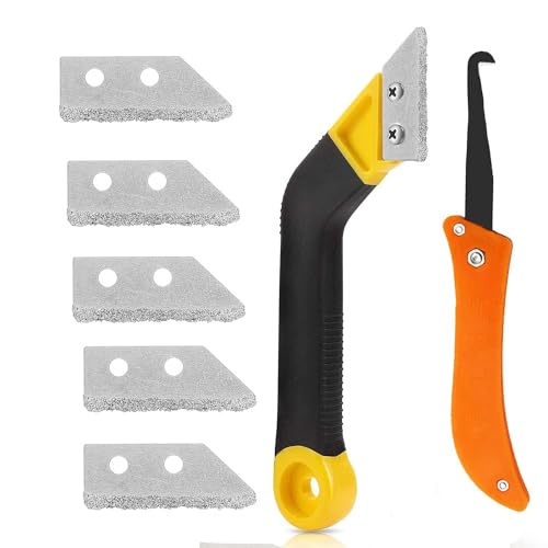 Grout Removal Tool Tile Grout Saw Angled Grout Saw with 6 Pieces Extra Blades Replacement and 1 Tile Seam, Grout Saw Tile Grout Remover Tool Accessories for Tile Cleaning
