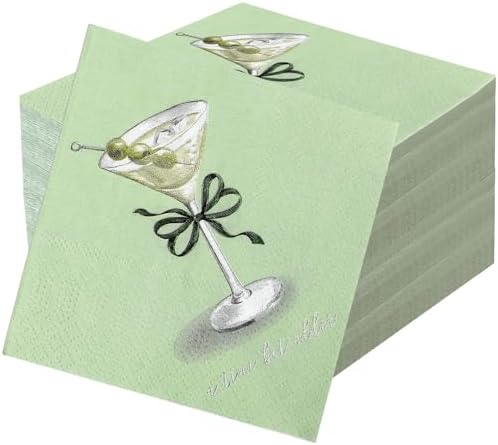 Crtiin 50 Pcs Martini Napkins Party Supplies Cocktail Birthday Napkins Spring Party Decorations 2 Ply a Tini Bit Older Green Trendy Disposable Bachelorette Decor (Green)