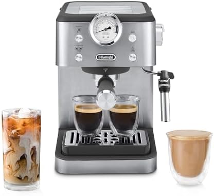 De’Longhi Classic Espresso Machine with Milk Frother, 15-Bar Pump & Temperature Control - Barista Coffee Maker Kit for Espresso, Latte, Cappuccino & Iced Coffee - Italian Stainless Steel Design