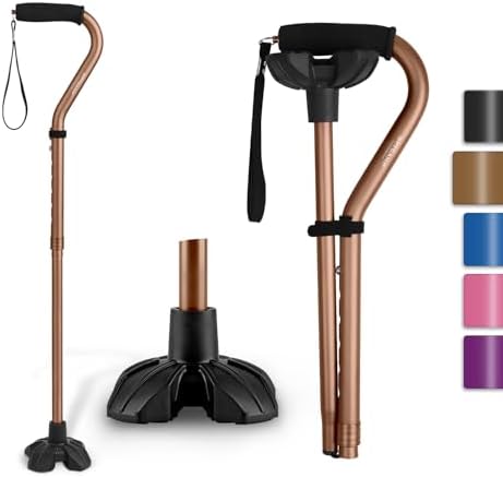GPTCAMP G1 Walking Stick, Walking Cane for Women & Men with Wrist Strap, Lightweight & Sturdy Offset EVA Handle, Large Quad Base, Self Standing for Seniors and People with Injuries & Recovery