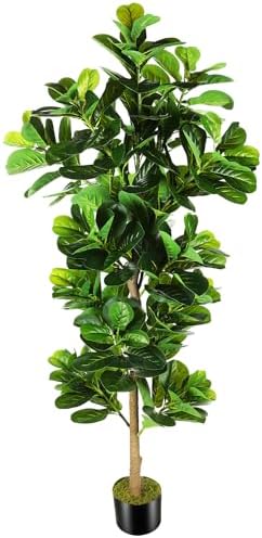 7.3ft Artificial Fiddle Leaf Fig Tree (87in) with Plastic Nursery Pot Faux Tree, Ficus Lyrata Fake Plant for Office House Farmhouse Living Room Home Decor (Indoor/Outdoor)