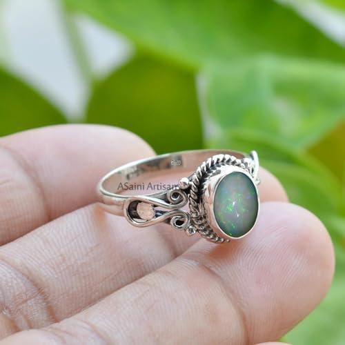 Elegance in Every Detail: Handmade 925 Sterling Silver Rings with 6x8 Oval Natural Gemstones (US Ring size 4, Amethyst)