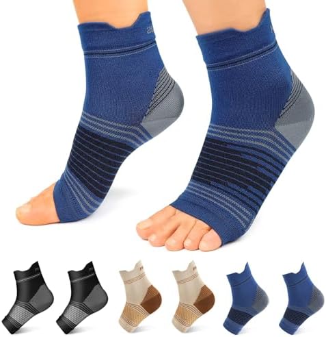 Plantar Fasciitis Sock (6 Pairs) for Men and Women, Compression Foot Sleeves with Arch and Ankle Support (Black, Nude, Navy, Medium)