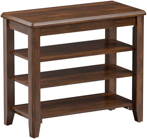 Shoe Bench Storage Rubberwood, Entryway Bench with 3-Tiers Height Adjustable, Shoe Rack Front Door Entrance Organizer for Hallway Living Room, Mudrooms, Walnut,23.6"