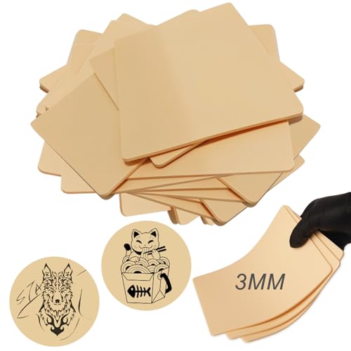 Emalla 3MM Fake Tattoo Skin - 20Pcs Thick Skin Practice Kit 7.48"x5.6" Double Sides Fake Skin Soft Silicone Practice for Beginners and Artists Tattoo Supplies