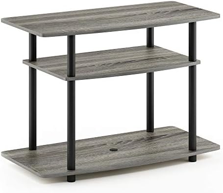 Furinno Turn-N-Tube No Tools 3-Tier Entertainment Center TV Stand for TV up to 32 Inch, Plastic Round Tubes, French Oak Grey/Black