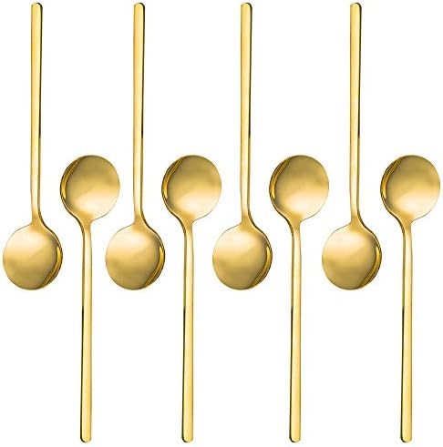Pack of 8, Gold Plated Stainless Steel Espresso Spoons, findTop Mini Teaspoons Set for Coffee Sugar Dessert Cake Ice Cream Soup Antipasto Cappuccino, 5.3 Inch