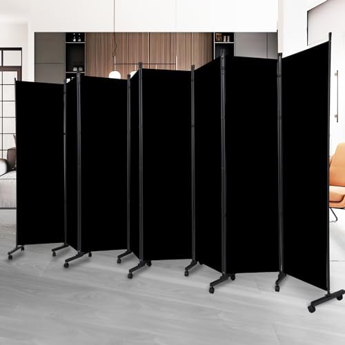 Room Divider Folding Privacy Screens with Lockable Wheels, 176'' Fabric Partition Room Dividers Freestanding Room Divider Panel for Room Separation, Wall Divider for Home Office Bedroom Studio Decor