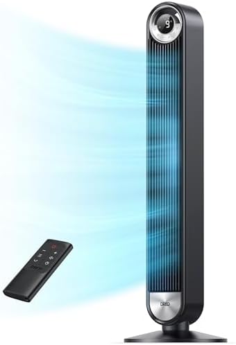 Dreo Tower Fan for Bedroom, Upgrated DC 9 Speeds Ultra-Quiet Floor Fan, 90° Oscillating Fans for Indoors with 28ft/s Velocity, 12H Timer, Standing Fans, Bladeless Fan Powerful for Home Office Room