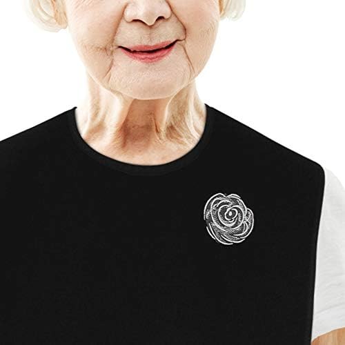 Adult Bibs for Women, Dress ‘n Dine™ Clothing Protectors for Eating, Senior Adult Bib Terry Cloth Crumb Catcher, Embroidered Design, Waterproof, Reusable, Washable (Silver Brooch)