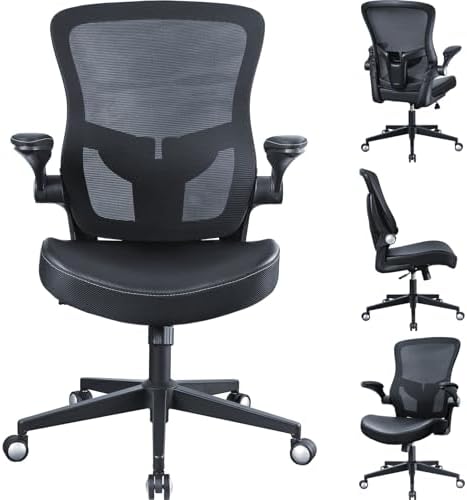 Office Chair, 400lbs Heavy Duty Ergonomic Desk Office Chair with Flip-Up Arms, Home Office Desk Chairs with Adjustable Seat Height & Lumbar Support for Heavy People, Computer Task Chair