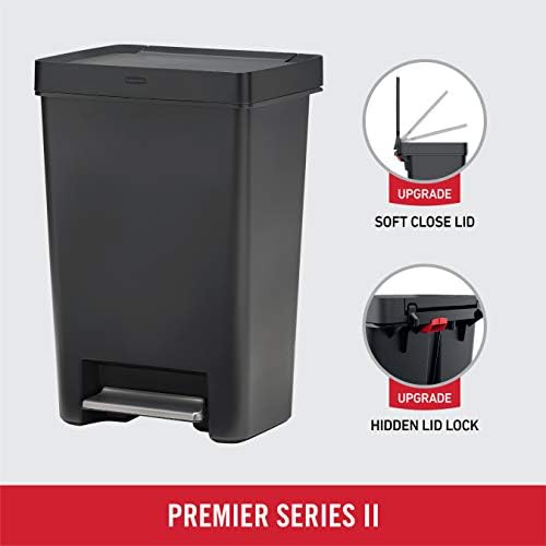 Rubbermaid Premier Series II Step-on Trash Can for Home and Kitchen, with Lid Lock and Slow Close, 13 Gallon, Charcoal, for Home/Kitchen/Hotel/Lobby/Office