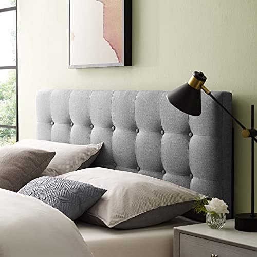Modway Emily Tufted Button Linen Fabric Upholstered Full Headboard in Gray