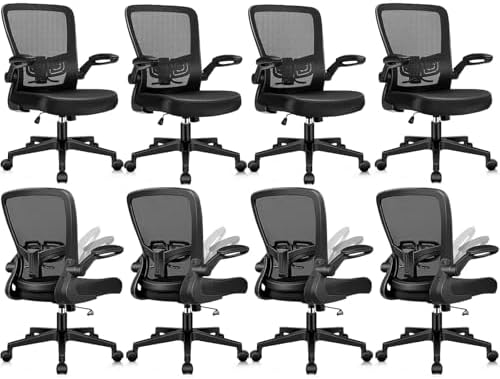 Desk Chairs with Wheels, Ergonomic Mesh Office Chair Adjustable Height and Swivel Lumbar Support Home Office Chair with Flip Up Armrests (8PK)