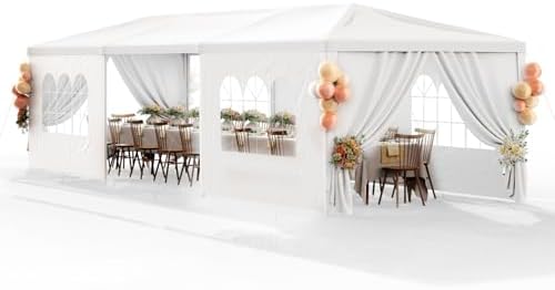 Party Tent 10x30 Outdoor Wedding White Tents for Parties, Heavy Duty Canopy Event Tents for Parties Gazebo Shelter with 7 Removable Sidewalls Waterproof Party Wedding BBQ Events Tent Shelter