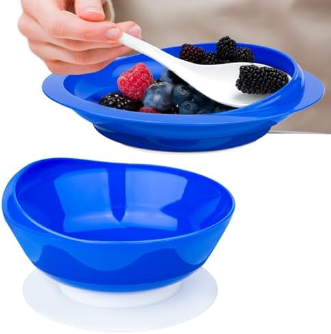 Spill Proof Scoop Plate and Bowl with Non-Skid Suction Base, Adaptive Self-Feeding Dinnerware for Elderly and Disabled