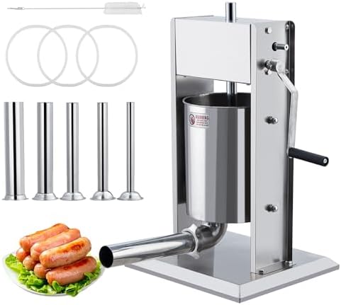 Sausage Stuffer, Manual 11LBS/5L Sausage Maker Machine, Meat Stuffer with Dual Speed, Stainless Steel Heavy Duty Sausage Filler with 5 Stuffing Tubes, for Commercial and Home Use