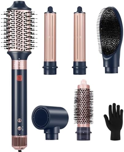 6 in 1 Air Styling Hair Styler, NDLT High Concentration of Negative Ions Hair Dryer, Blow Dryer Brush, Straightening Brush, Curling lron, Round Brush for Fast Drying Curling Straightening & Smoothing