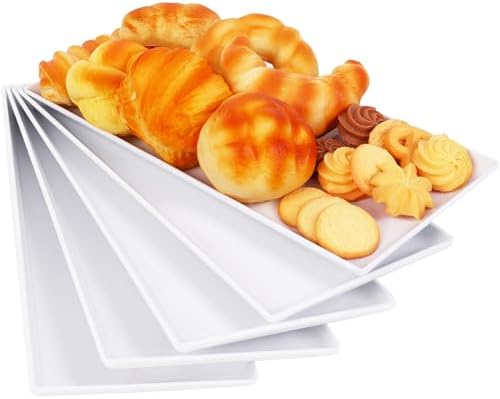 Moretoes 5pcs Melamine White Serving Trays for Party, Reusable Serving Dishes,14.5 x 6,Unbreakable Rectangle Plates, for Cookie, Appetizer, Charcuterie, Snack, Dessert, Food Display