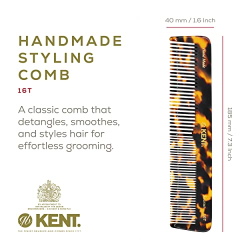 KENT 16T Fine Tooth Comb and Wide Handmade Styling - Beard Hair Comb, Mens Mustache for Women Detangling Detangler Yellow Tokyo (16T TY), 1.0 Count, 3