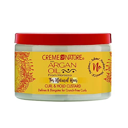 Argon Oil Curl & Hold Custard by Creme of Nature, Argan Oil of Morocco, Adds Moisture and Eliminates Frizz, 11.5 Fl Oz