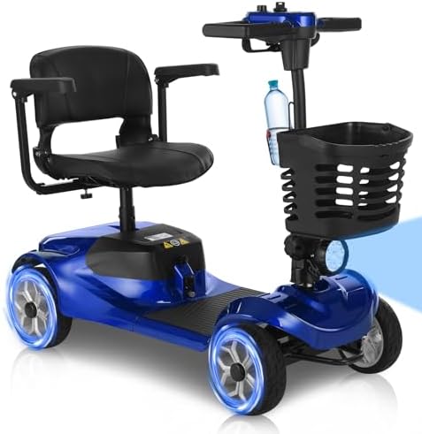 15 Miles Ecomobi MS01 4 Wheels Mobility Scooter for Adults/Seniors, 350W Powered Electric Wheelchair Device w/360WH Battery, 300LBS Capacity, Cup Holder/Rotating Seat, Compact Duty Mobile for Elderly