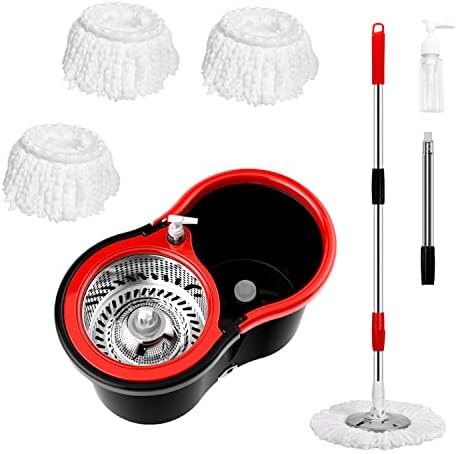 Mop and Bucket with Wringer Set 360° 3psc Microfiber Spin Mop with Bucket and Dual Mop Heads Self Wringing Spinning Mop (20QT) (1)