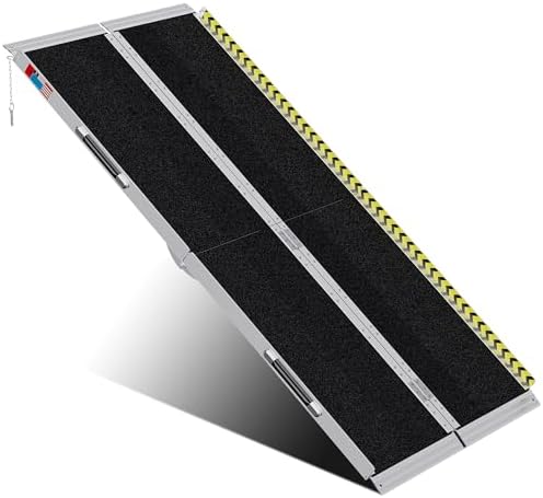 Portable Wheelchair Ramp 6FT, Anti-Slip Aluminum Folding Portable Ramp, Wheelchair Ramps for Home, Weight Capacity Up to 600 LBS, with Transition Plates Above and Below