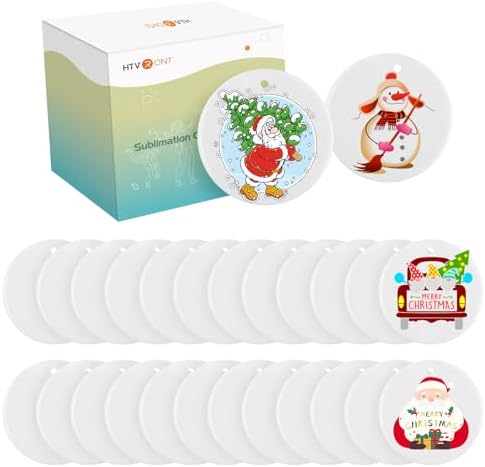 HTVRONT Sublimation Ornament Blanks 24PCS - Sublimation Christmas Ornament Blanks Ceramic Decorations - Baby Shower Decorations Sublimation Ceramic Ornaments Blanks with Red Strings (2.87in)