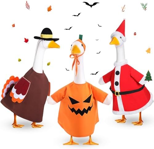 3 Set Halloween Goose Outfit Fall Christmas Lawn Porch Goose Cloth Costume Thanksgiving Xmas Outdoor Patio Yard(Novel Style)