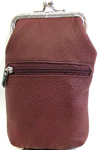 Women 100% Pure Leather Cigarette Case Lighter Match Pocket Zipper Coin Pouch -4 Color (Wine)